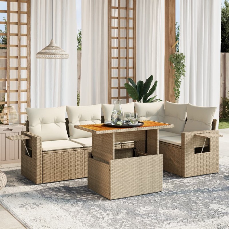 vidaXL 6-tlg. Garten-Sofagarnitur mit Kissen Beige Poly Rattan vidaXL 6-tlg. Garten-Sofagarnitur mit Kissen Beige Poly Rattan