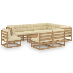 10-tlg. Garten-Lounge-Set Kissen Honigbraun Kiefer Massivholz