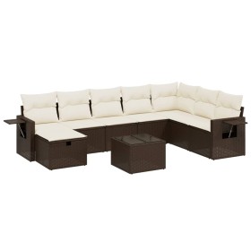 vidaXL 9-tlg. Garten-Sofagarnitur mit Kissen Braun Poly Rattan
