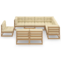 10-tlg. Garten-Lounge-Set Kissen Honigbraun Kiefer Massivholz