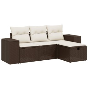 vidaXL 4-tlg. Garten-Sofagarnitur mit Kissen Braun Poly Rattan