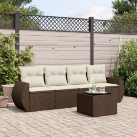 vidaXL 5-tlg. Garten-Sofagarnitur mit Kissen Braun Poly Rattan