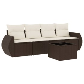 vidaXL 5-tlg. Garten-Sofagarnitur mit Kissen Braun Poly Rattan
