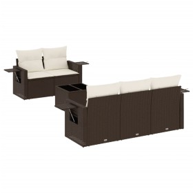 vidaXL 6-tlg. Garten-Sofagarnitur mit Kissen Braun Poly Rattan