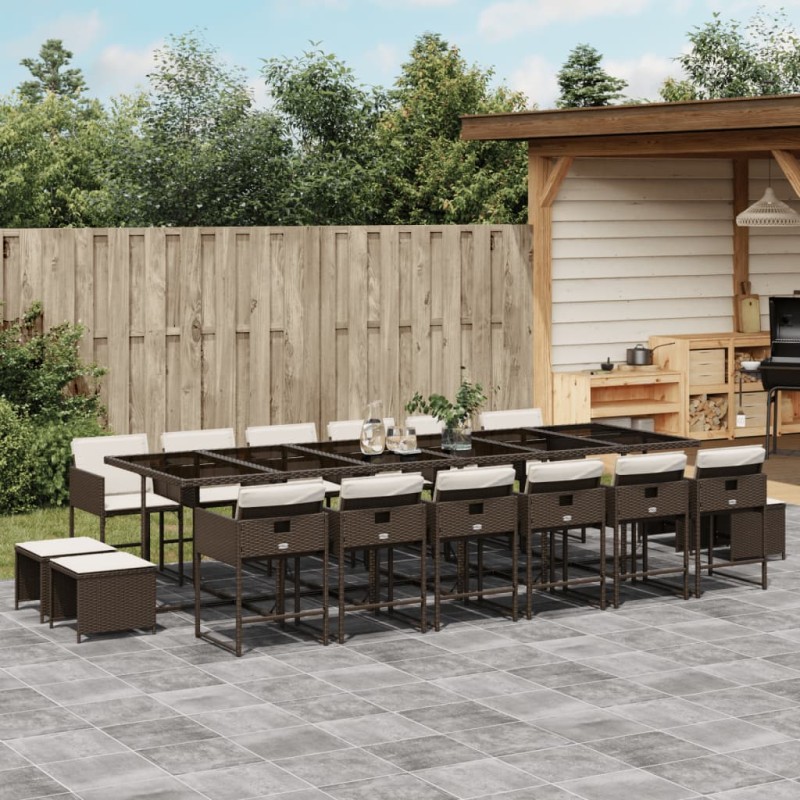 vidaXL 17-tlg. Garten-Essgruppe mit Kissen Braun Poly Rattan vidaXL 17-tlg. Garten-Essgruppe mit Kissen Braun Poly Rattan