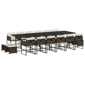 vidaXL 17-tlg. Garten-Essgruppe mit Kissen Braun Poly Rattan