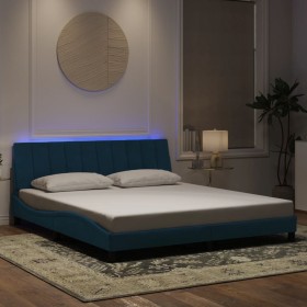 vidaXL Bettgestell mit LED-Leuchten Blau 180x200 cm Samt