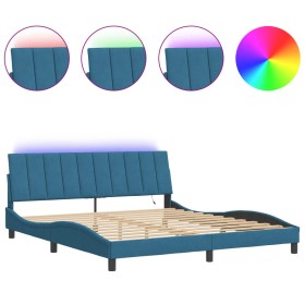 vidaXL Bettgestell mit LED-Leuchten Blau 180x200 cm Samt