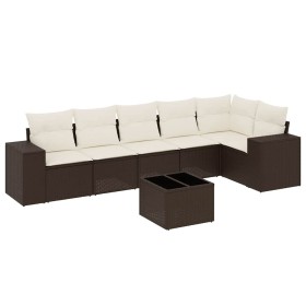 vidaXL 7-tlg. Garten-Sofagarnitur mit Kissen Braun Poly Rattan