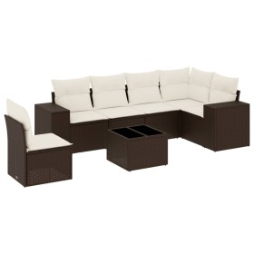 vidaXL 7-tlg. Garten-Sofagarnitur mit Kissen Braun Poly Rattan