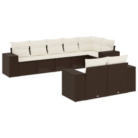 vidaXL 8-tlg. Garten-Sofagarnitur mit Kissen Braun Poly Rattan