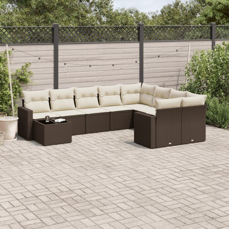 vidaXL 10-tlg. Garten-Sofagarnitur mit Kissen Braun Poly Rattan vidaXL 10-tlg. Garten-Sofagarnitur mit Kissen Braun Poly Rattan