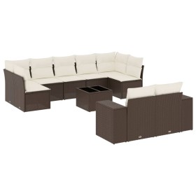 vidaXL 10-tlg. Garten-Sofagarnitur mit Kissen Braun Poly Rattan