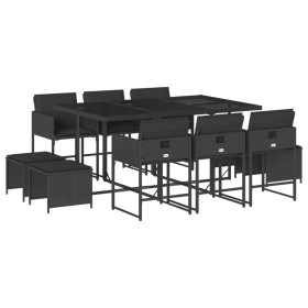 vidaXL 11-tlg. Garten-Essgruppe mit Kissen Schwarz Poly Rattan