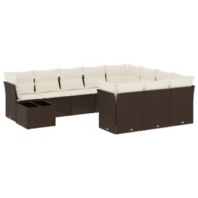 vidaXL 11-tlg. Garten-Sofagarnitur mit Kissen Braun Poly Rattan