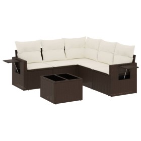 vidaXL 6-tlg. Garten-Sofagarnitur mit Kissen Braun Poly Rattan