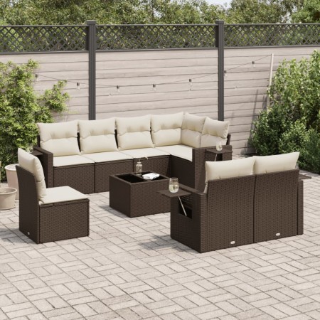 vidaXL 9-tlg. Garten-Sofagarnitur mit Kissen Braun Poly Rattan