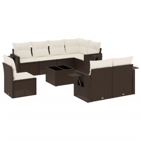 vidaXL 9-tlg. Garten-Sofagarnitur mit Kissen Braun Poly Rattan