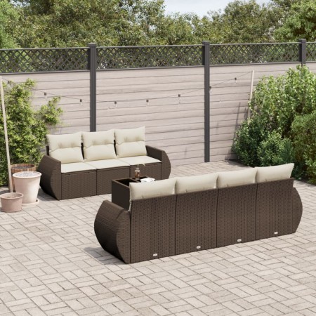 vidaXL 8-tlg. Garten-Sofagarnitur mit Kissen Braun Poly Rattan