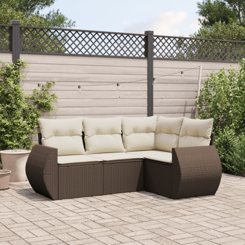 vidaXL 4-tlg. Garten-Sofagarnitur mit Kissen Braun Poly Rattan vidaXL 4-tlg. Garten-Sofagarnitur mit Kissen Braun Poly Rattan