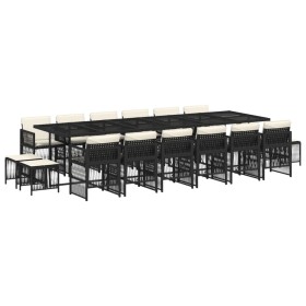 vidaXL 17-tlg. Garten-Essgruppe mit Kissen Schwarz Poly Rattan