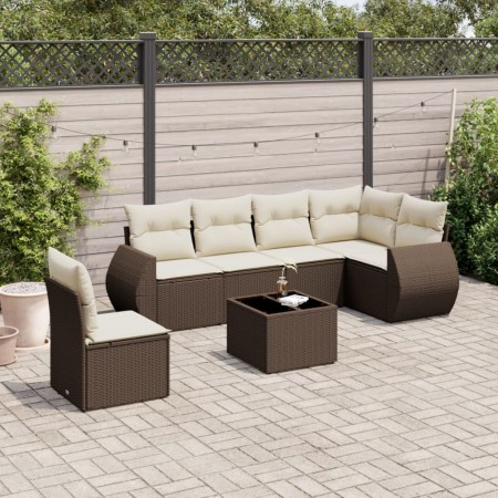 vidaXL 7-tlg. Garten-Sofagarnitur mit Kissen Braun Poly Rattan