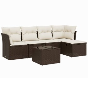 vidaXL 6-tlg. Garten-Sofagarnitur mit Kissen Braun Poly Rattan