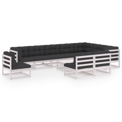 vidaXL 11-tlg. Garten-Lounge-Set mit Kissen Weiß Kiefer Massivholz
