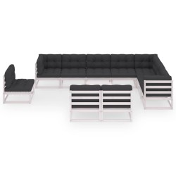 vidaXL 11-tlg. Garten-Lounge-Set mit Kissen Weiß Kiefer Massivholz