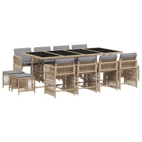 vidaXL 13-tlg. Garten-Essgruppe mit Kissen Beigemischung Poly Rattan