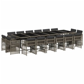 vidaXL 17-tlg. Garten-Essgruppe mit Kissen Grau Poly Rattan