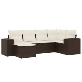 vidaXL 6-tlg. Garten-Sofagarnitur mit Kissen Braun Poly Rattan