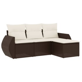 vidaXL 4-tlg. Garten-Sofagarnitur mit Kissen Braun Poly Rattan