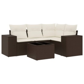 vidaXL 5-tlg. Garten-Sofagarnitur mit Kissen Braun Poly Rattan