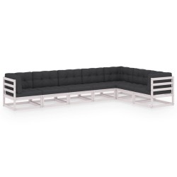 7-tlg. Garten-Lounge-Set mit Kissen Weiß Kiefer Massivholz