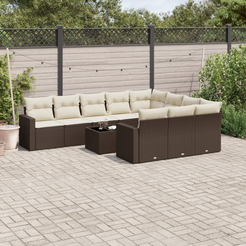 vidaXL 11-tlg. Garten-Sofagarnitur mit Kissen Braun Poly Rattan vidaXL 11-tlg. Garten-Sofagarnitur mit Kissen Braun Poly Rattan