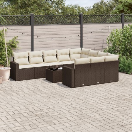 vidaXL 11-tlg. Garten-Sofagarnitur mit Kissen Braun Poly Rattan