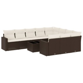 vidaXL 11-tlg. Garten-Sofagarnitur mit Kissen Braun Poly Rattan
