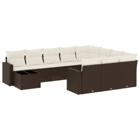 vidaXL 11-tlg. Garten-Sofagarnitur mit Kissen Braun Poly Rattan