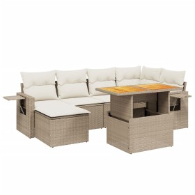 vidaXL 7-tlg. Garten-Sofagarnitur mit Kissen Beige Poly Rattan