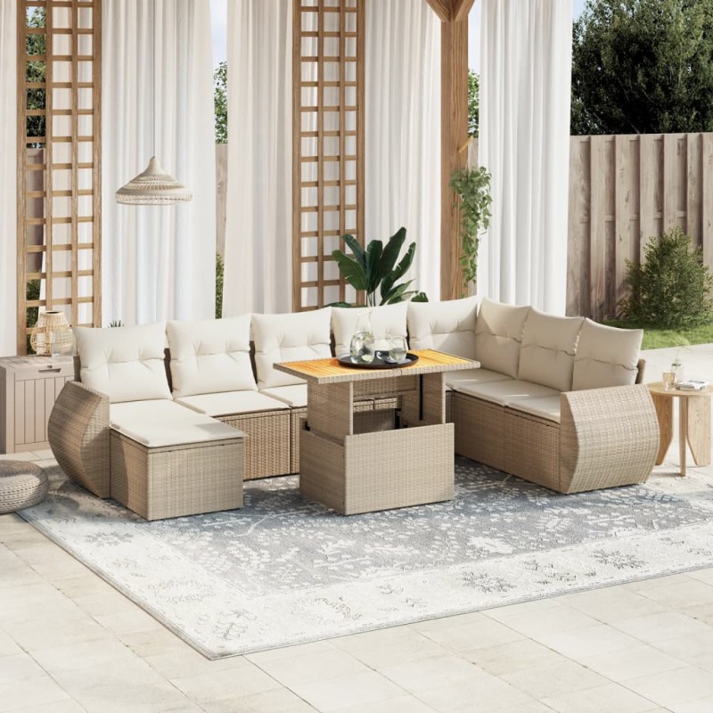 vidaXL 9-tlg. Garten-Sofagarnitur mit Kissen Beige Poly Rattan vidaXL 9-tlg. Garten-Sofagarnitur mit Kissen Beige Poly Rattan