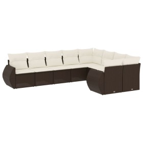 vidaXL 9-tlg. Garten-Sofagarnitur mit Kissen Braun Poly Rattan