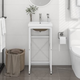 vidaXL Badezimmer-Waschtischgestell mit Waschbecken Weiß Eisen
