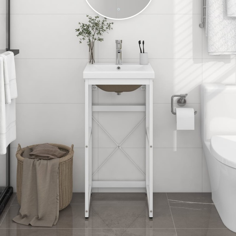 vidaXL Badezimmer-Waschtischgestell mit Waschbecken Weiß Eisen vidaXL Badezimmer-Waschtischgestell mit Waschbecken Weiß Eisen