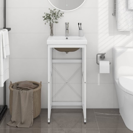 vidaXL Badezimmer-Waschtischgestell mit Waschbecken Weiß Eisen