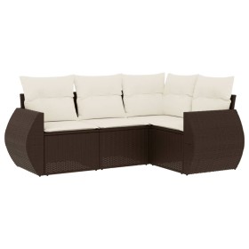 vidaXL 4-tlg. Garten-Sofagarnitur mit Kissen Braun Poly Rattan