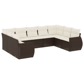 vidaXL 9-tlg. Garten-Sofagarnitur mit Kissen Braun Poly Rattan
