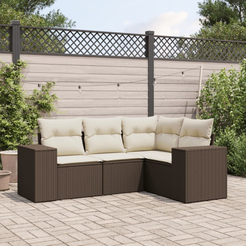 vidaXL 4-tlg. Garten-Sofagarnitur mit Kissen Braun Poly Rattan vidaXL 4-tlg. Garten-Sofagarnitur mit Kissen Braun Poly Rattan