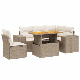 vidaXL 6-tlg. Garten-Sofagarnitur mit Kissen Beige Poly Rattan