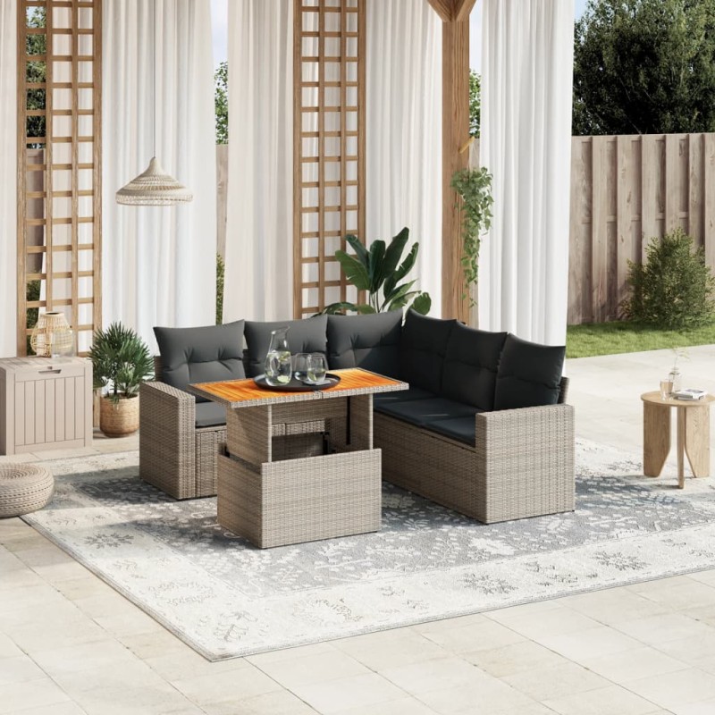 vidaXL 6-tlg. Garten-Sofagarnitur mit Kissen Grau Poly Rattan vidaXL 6-tlg. Garten-Sofagarnitur mit Kissen Grau Poly Rattan